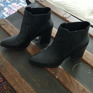 Marc Fisher Pointed Toe Black Leather Ankle Boots